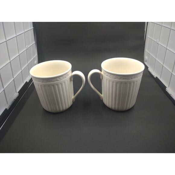 Mikasa Italian Countryside White Ribbed Stoneware Porcelain Mugs set of 2 - Picture 6 of 9
